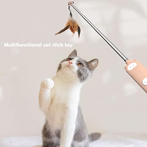 Cat Toys,Cat LED Pointer Pen Toy Multifunctional Cat Wand Toy USB Rechargeable Cat Feather Telescopic Fishing Rod Cat Stick Toy Cat Interactive Toys Cat Chaser Toys,Pet Training Exercise Tool