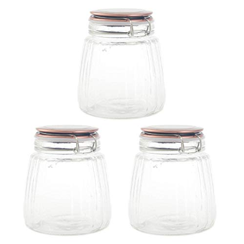 Image of 3pcs 1 Litre Copper Clip Top Glass Jar Coffee Sugar