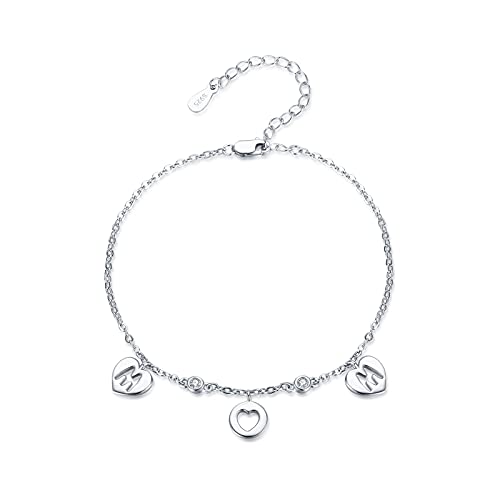 TRISHULA 925 Sterling Silber Damen-Armband Verstellbares Herz-Design verziertes Geburtstagsgeschenk Jubiläumsgeschenk für Mutter Tochter Schwester Freundin als Schmuck