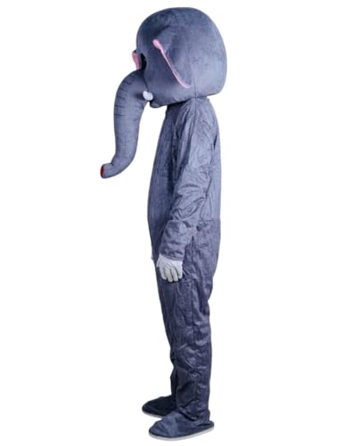 Image of BookMyCostume Elephant Cartoon Mascot Costume For Theme Birthday Party & Events|Adults|Full Size Adults, Grey,Fleece