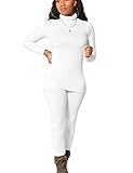 Mokoru Women's Tracksuit 2 Piece Outfits Turtleneck Long Sleeve Shirt Workout Jogger Legging Pants Set, L, White