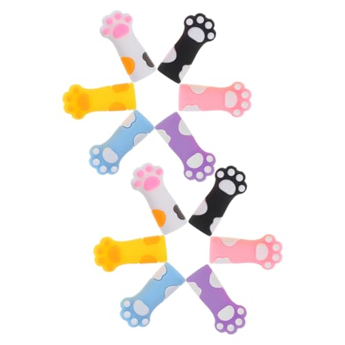 COMPUKAS Lot de 12 Embouts de Crayon en Silicone Colorés, Capuchons Protège-mines Patte de Chat, Taille Garçon et Filles, Accessoires Scolaires Ludiques pour Protéger et Décorer Crayons