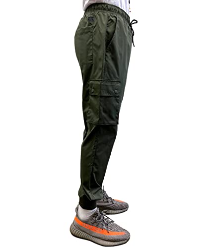 Southpole Men's Lightweight Tech Woven Jogger Pants, Cargo Pockets, Quick Dry, Olive, Large #TOP1
