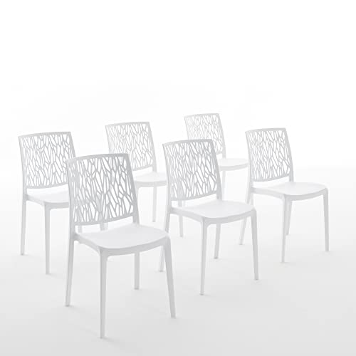 RATTATAN Lisa - Chaises en résine renforcée de Fibre de Verre, empilables, Usage intérieur et extérieur (6, Blanche)