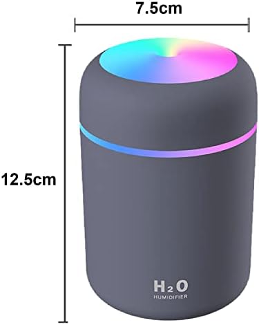 CUQOO 300ml ULTRASONIC COOL MIST Mini Humidifiers with Colorful Night Light in Grey Smart Control Air Humidifier | USB Desktop Humidifier Waterless & Auto Shut-Off for Home Car Bedroom Office