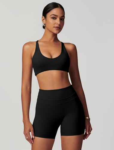 Image of ABOCIW Womens V Neck Twist Back Sports Bra Padded Low Impact Fitness Yoga Bra Workout Crop Top