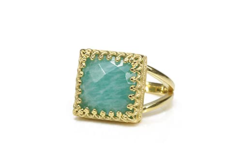 Bague amazonite véritable anneau or 14k bijoux faits main