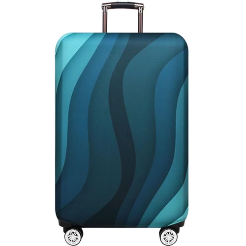Image of MosaiRudo Thicker Luggage Cover Elastic Suitcase Cover Protector Fits 18-32 Inch Suitcase Travel Accessories, Green Ripple, L, Zipper Closurezipper Closurezipper Closurezipper Closurezipper Closure