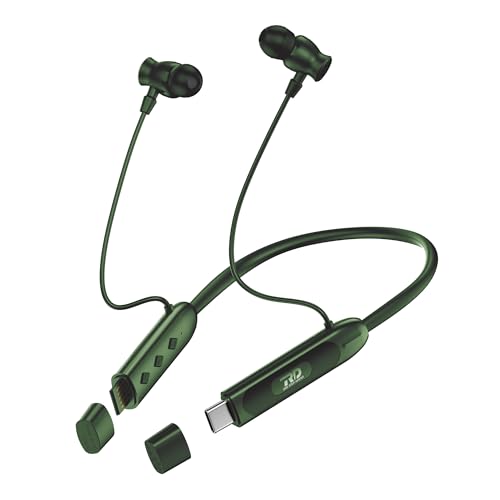 Image of RD M-195 VOLTAR Wireless Neckband Bluetooth in Ear Earphones with 90 Hours Playtime, 13mm Drivers, IPX4, Charge Through Adapter Support & Type-C, Environmental Noise Cancellation Green