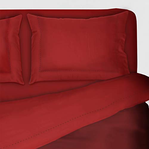 I SOGNI Juego de sábanas bordadas de 3 volantes de color liso puro algodón juego de sábanas + fundas de almohada (270 x 300 cm), color burdeos