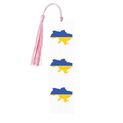 ウクライナ国旗地図プリント 読書ページマーカー しおり タッセル付き木製しおり5個 本好きへのギフトに