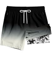 TENGINE Men's Swim Trunk with Compression Liner Quick Dry Board Shorts Zipper Pocket 5" Inseam
