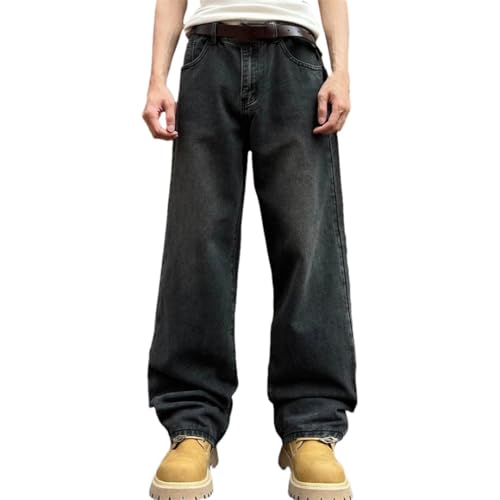 Men's Straight Fit Denim Jeans Business Casual Style Loose Classic Workwear Long Trousers