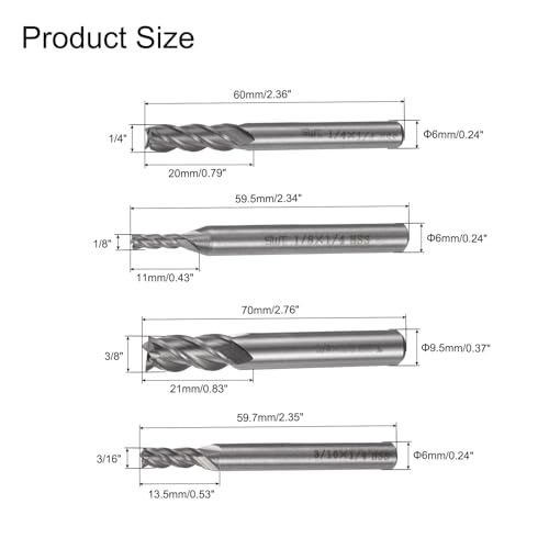 Image of uxcell Square Nose End Mills Sets 4-Flute 1 /4 inch 1 /8 inch 3 /8 inch 3 /16 inch 1 /2 inch 1 /16 inch 5 /32 inch 5 /16 inch High-Speed Steel CNC Milling Cutter Bits Tool for Aluminum Steel Cutting Metalworking