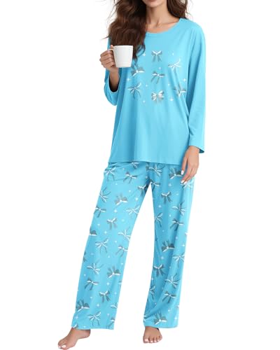 Image of Womens Pajama Sets Soft Lounge Set Heart Ladies Pajamas Pants Sleepwear with Pockets Soft Pjs for Women Set