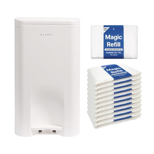 Image of ALLKEI 29L Gift Set Includes 11 Magic Refill Bag Disposal System, Diaper Pail, Odor Control Trash Can for Baby, Adult Diaper, and Pet Waste, Made of Durable ABS. (White)