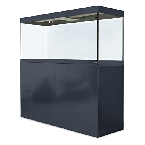 ACQUARIO: vasca in vetro spesso di grandi dimensioni con finiture in alluminio e coperchio scorrevole dotato di passacavi, sportello per mangiatoia (non inclusa) e illuminazione led a 32W specifica per la crescita delle piante
