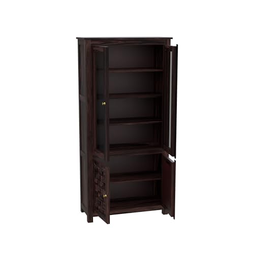 Image of Sheesham Wood Sideboard Crockery Cabinet with 2 Acrylic Glass Door |