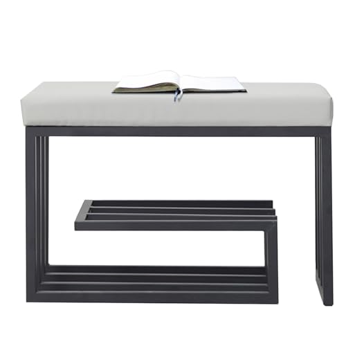 Banco de entrada moderno – Almacenamiento de zapatos otomano de piel sintética de alta calidad con asiento acolchado para pasillo, porche, dormitorio, sala de estar, comedor, 23.6 x 11.8 x 17.7
