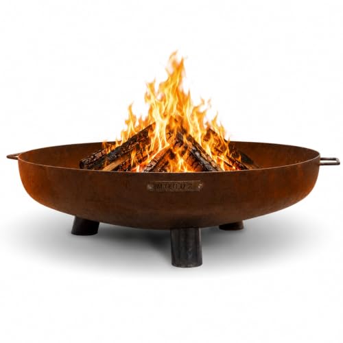 Brasero Exterior Jardin 60 cm - MOODZ Outdoor Living - Estufa Exterior - Brasero Acero Corten - Feet & Handle - 60x60x24 cm
