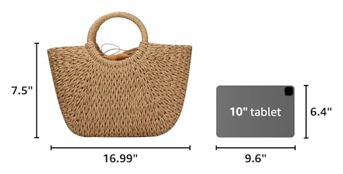 Image of YYW Straw Bags for Women,Hand-woven Straw Large Bag Round Handle Ring Tote Retro Summer Beach Rattan bag