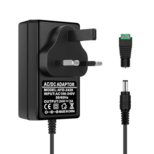 inShareplus 24V 2A 48W LED Power Supply, 100-240V AC to 24V 2Amp DC Power Adapter, Low Voltage Transformer for LED Strip Light