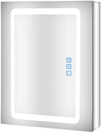 Fundin Lighted Medicine Cabinet with LED Light, Defogger, Dimmer, Outlet and USB Charger, Recessed or Surface Mount, Aluminum Material,20W x 25.6H inch