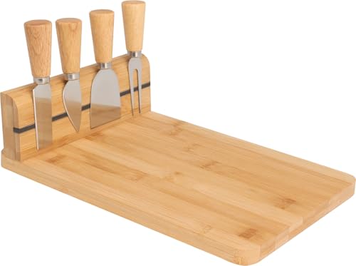 Carousel Home Elegant Wooden Charcuterie Board with Knife Set - Cheese Platter & Wooden Serving Tray for Meats and Snacks, 30x20x9 cm