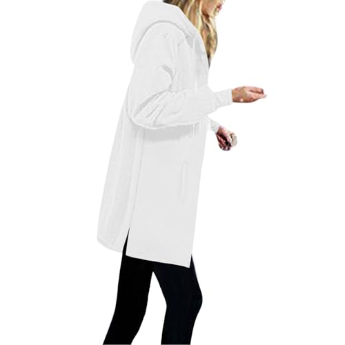 Cozy White XXL Long Hoodie for Women with Zip-Up Fleece Jacket Tunic Style