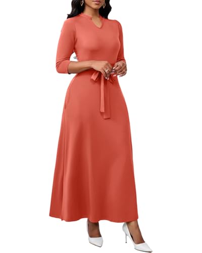 Image of BubFee Maxi Dresses for Women Semi Formal Long Dress 3 /4 Sleeve Casual A-line Church Dresses with Pockets