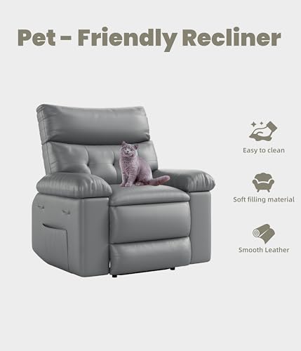 Image of GarveeHome Oversized Recliner Chair - PU Leather Manual Recliner for Adults, Lazy Chair with 1.5X Sponge Comfort Arm and Back for Living Room, Bedroom