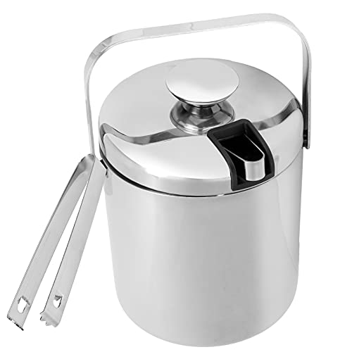 Balde de gelo, balde de gelo de aço inoxidável para bar de coquetel com bandeja de gotejamento, pega