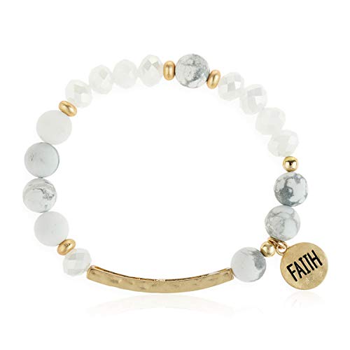 Image of RIAH FASHION Inspiration Engraved Bar Sparkly Crystal Bead Bracelet - Religious Christian Message Stretch Strand Cuff Bangle Lord, Amazing Grace, Philippians Bible