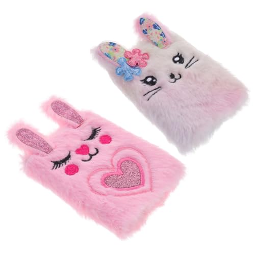 FRCOLOR Cuadernos de Peluche para Niña, 2 Piezas Diseño de Conejo Rosa y Tie-dye, Tamaño Mini Portátil, Diario Escolar Rayado para Dibujo y Escritura, Obsequio Infantil Práctico y