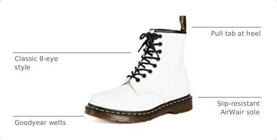 Image of Dr. Martens Women's 1460 Mono 8 Eye Boots, White, 7 Medium US