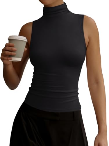 REORIA Women's Fall Sleeveless Mock Turtleneck Tank Tops Slim Fitted Shirts 2025 Offic Casual Going Out Vest Cute Clothes