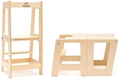 Learning Toddler Desk & Toddler Tower - Foldable 2 in 1 Kitchen Stool & Desk for Toddlers. Convenient Toddler Standing Tower, Converts Into a Toddler Table / Desk for Toddler (Natural Wood)