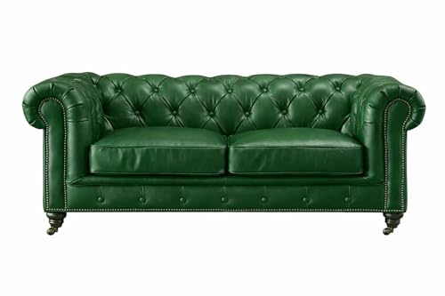 Image of Classic Leatherette Chester Sofa Set Button Tufted, Classic Style Sofa Set 3-Person Sofa for Living Room, Office, and Hallway Colour (Bottle Green, 3+2=5 Seater Sofa)