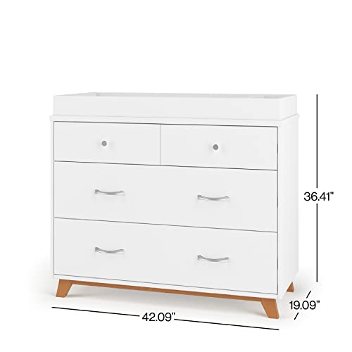 Child Craft Soho 3 Drawer Mid-Century Modern Dresser With Changing Topper, Anti-Tip Kit, Extra-Large Storage For Baby Nursery, Kid’s Room (White/Natural) #TOP2