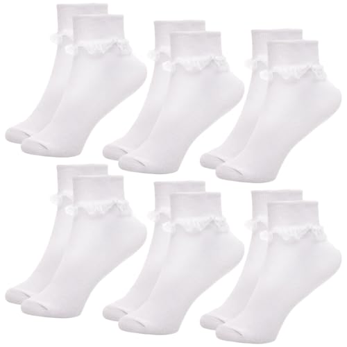 A2Z 4 Kids Girls Socks 6 Pack Frilly Lace Ankle Socks with Delicate Lace Trim Perfect for Dressing up School Parties and Everyday Wear Durable Soft Material