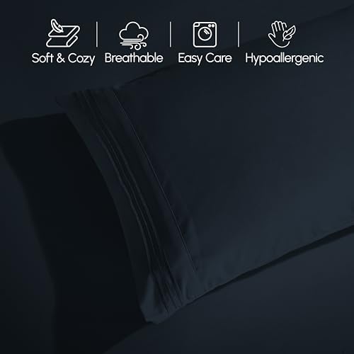 Elegant Comfort Luxurious 1500 Premium Hotel Quality Microfiber 4-Piece Sheet Set, 18-24 Inches Deep - Extra Deep Pocket Sheets - Ultra Soft 4PC Deep Pocket Sheets, King, Black