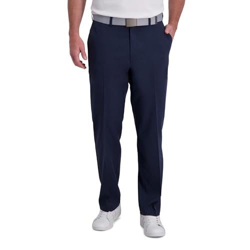Haggar Mens Cool Right Performance Flex Solid Classic Fit Flat Front Pant