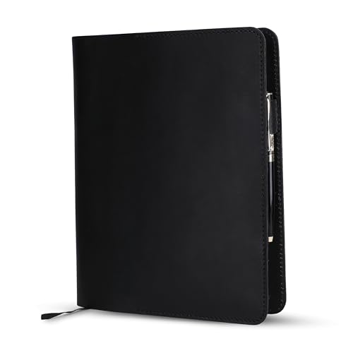 TheAntiq Funda de cuero negro XL de 7.5 x 10 pulgadas, elegante y recargable, funda protectora para diario, planificador personal, cubierta de libro de notas, accesorio de escritura hecho a mano