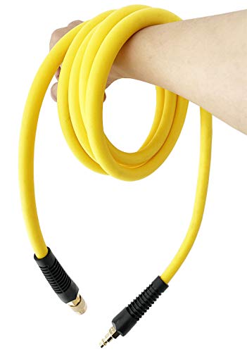 SANFU Hybrid PVC/Rubber Lead-in Air Hose 3/8”ID x 10ft, 300PSI Durable, Lightweight, with 1/4” Immovable Industrial Quick Brass Coupler and Plug, Bend Restrictors, Yellow(10\')