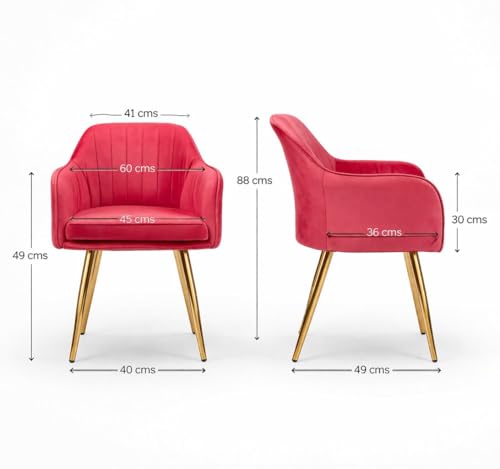 Image of Accent Chairs for Living Room | Modern Armchair in Velvet Fabric with Golden Legs | Pack of 1 Chair for Home, Office, Restaurent, Cafe (Red)