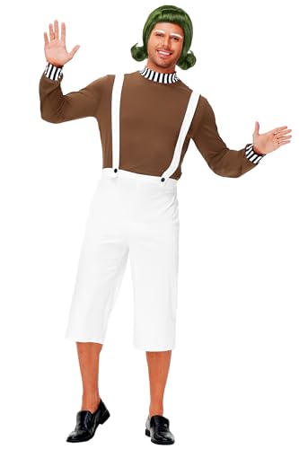 Remimi Men's Halloween Ompa Lompa Cosplay Costume Chocolate Worker Outfit Classic Movie Brown Shirts White Jumpsuit Pants L