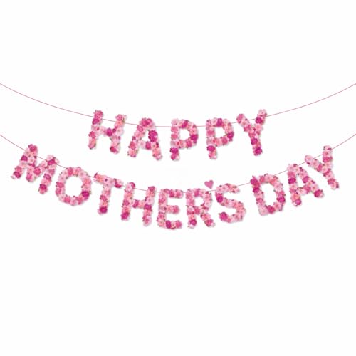Happy Mothers Day Banner Floral Bunting Garland for Party Decoration Hanging Mothers Day Decorations for Home Celebration Decorative Banner for Mum Mom and Mummy