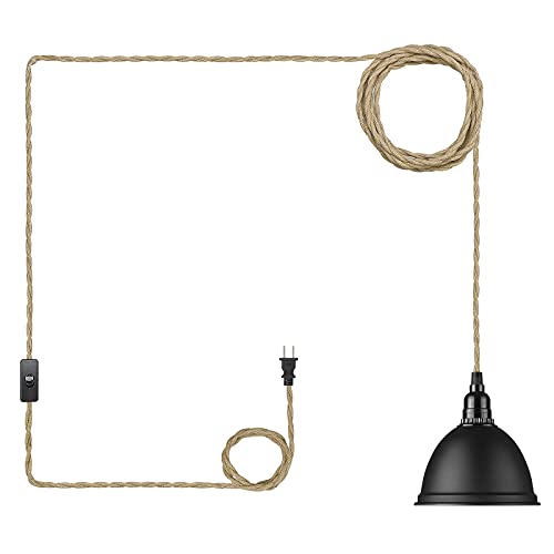 Emliviar Plug In Pendant Light - Industrial Hanging Lamp Light With Switch, Metal Shade With Twisted Hemp Rope, Black Finish, Yce240-M1L Bk #TOP14