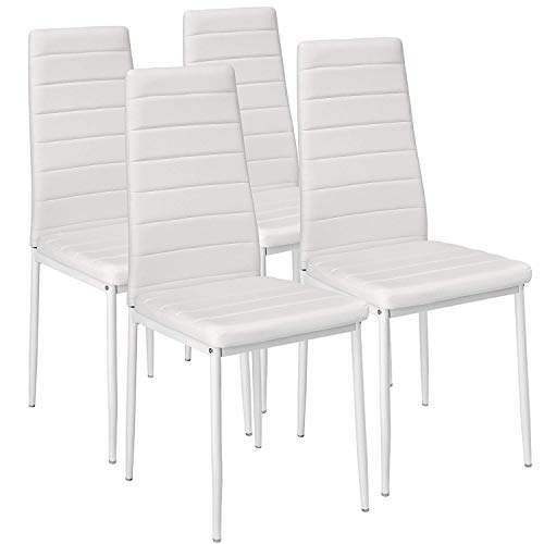 Luckeu - Juego de 4 sillas de comedor con respaldo alto tapizado de piel sintética, impermeable, para comedor, cocina, sala de estar, oficina, salón, color blanco