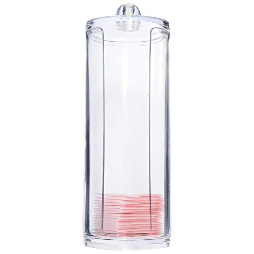 DJUNXYAN Cylinder Transparent Acrylic Cotton Pad Dispenser Holder Organizer Container with lid A